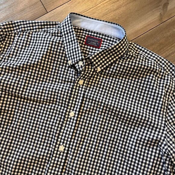 UnTuckit Navy‎ & Grey Plaid Casual Buttonup Men XL Bin G-15 - Picture 2 of 4